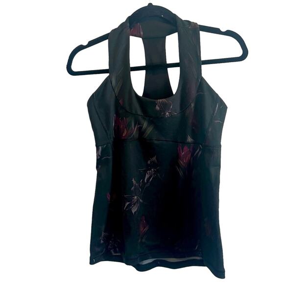 LULULEMON 6 Scoop Neck Tank MIDNIGHT IRIS Black Floral Top Racerback Size 6 - Picture 2 of 8